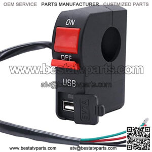 Universal Motorcycle Handlebar On Off Push Button Switch,with 12V5A USB Car Charger Headlight Control Switch